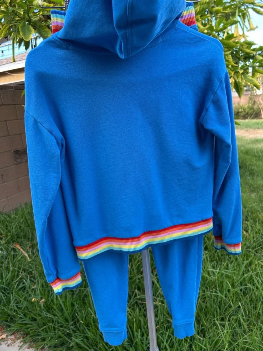 Hanna Andersson Blue Hoodie & Pants Set with Rainbow Trim